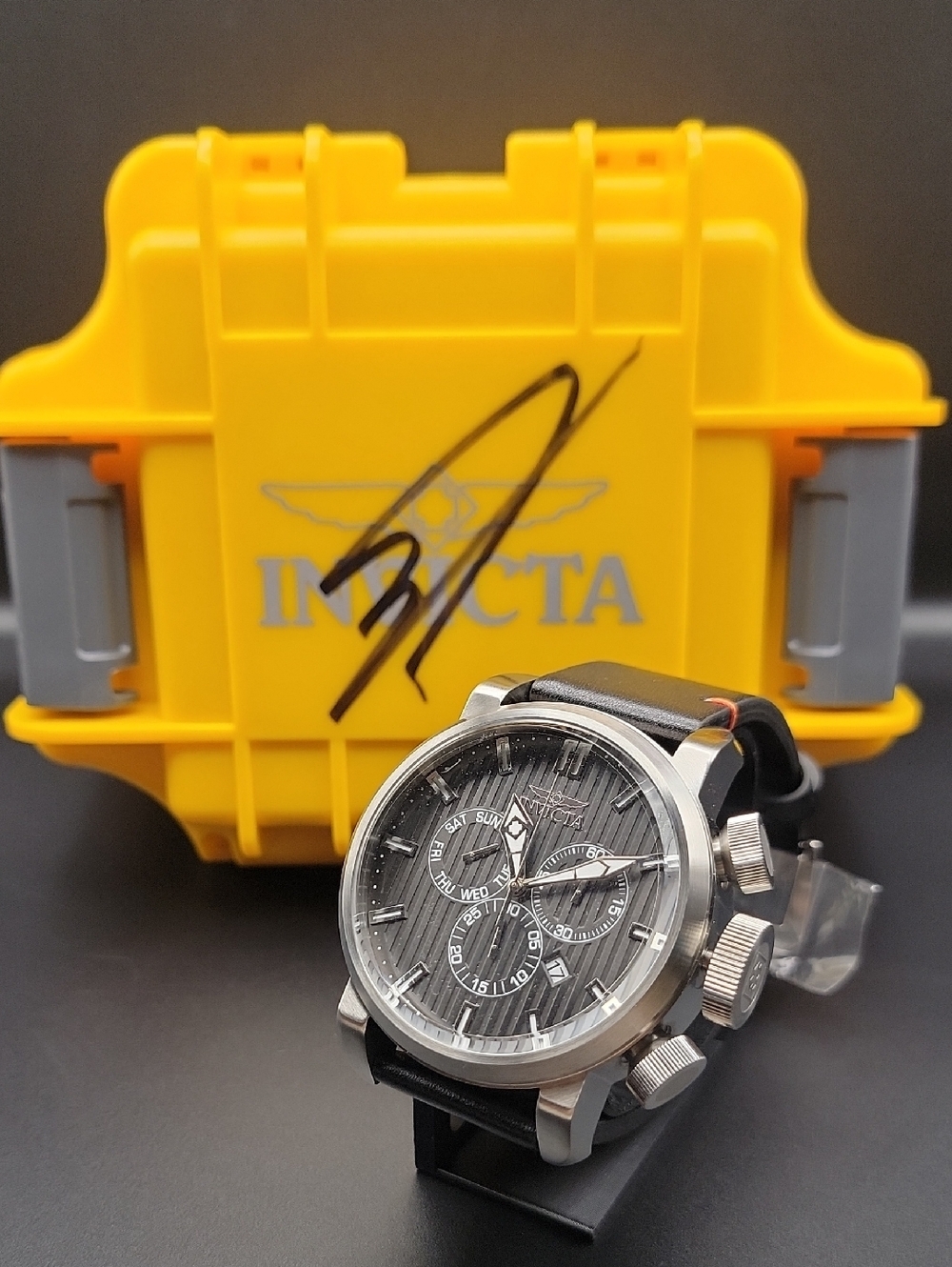 53mm Invicta CEO Mens Aviator Black Brushed Stainless Chronograph Watch Signed